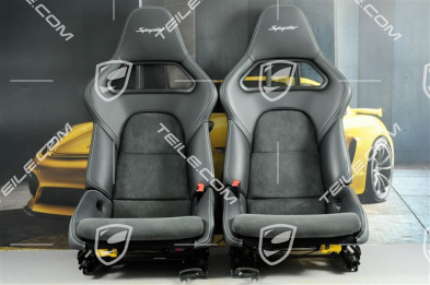 Bucket seat, collapsible, heated, leather/Alcantara Black, seam in Silver, Logo "Spyder", set L+R