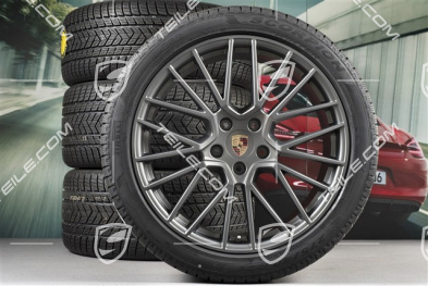 21-inch Cayenne RS Spyder winter wheel set, rims 9,5J x 21 ET46 + 11,0J x 21 ET58 + Pirelli winter tyres 275/40 R21 + 305/35 R21, with TPMS, Platinum satin matt