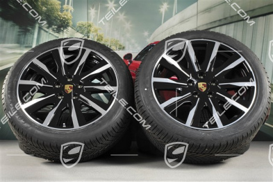 20" koła zimowe Taycan Tequipment Design, komplet, felgi 9J x 20 ET54 + 11J x 20 ET60 + NOWE opony zimowe Goodyear 245/45 R20 + 285/40 R20, czarny wysoki połysk