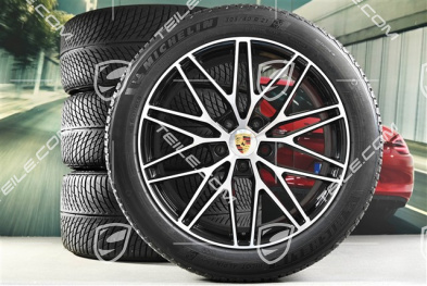 21" Cayenne "RS Spyder Design" Winterräder Satz, Felgen 9,5J x 21 ET46 + 11,0J x 21 ET49 + Michelin Pilot Alpin 5 SUV Winterreifen 285/45 R21 + 305/40 R21, mit RDK-Sensoren, schwarz hochglanz