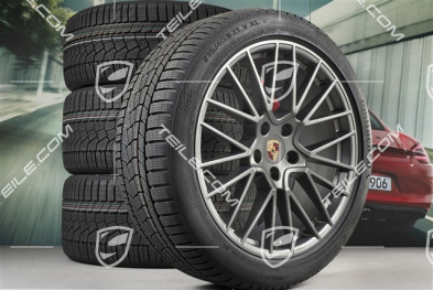 21" koła zimowe Cayenne COUPÉ RS Spyder, komplet, felgi 9,5J x 21 ET46 + 11,0J x 21 ET49 + opony zimowe Continental 275/40 R21 + 305/35 R21, z czujnikami ciśnienia, Platinum satynowy półmat