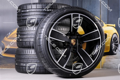 20-inch Carrera Sport summer wheels set, rims 8,5J x 20 ET57 + 10,5J x 20 ET47 + summer tires 235/35 ZR20 + 265/35 ZR20, with TPMS, Jet Black Metallic