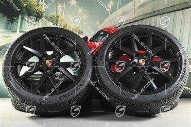 21" Panamera SportDesign Koła zimowe, komplet, felgi 9,5J x 21 ET71 + 10,5J x 21 ET71 + NOWE opony zimowe Michelin Pilot Alpin 5 275/35 R21 + 315/30 R21, czarny satynowy półmat