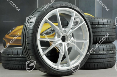 20" Carrera S summer wheels set, rims 8J x 20 ET57 + 10J x 20 ET45, Pirelli summer tires 235/35 ZR20 + 265/35 ZR20, silver, with TPMS