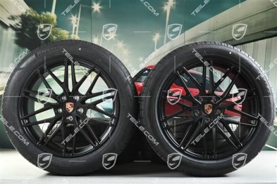 21" koła letnie Cayenne RS Spyder Design, komplet, felgi 9,5J x 21 ET46 + 11,0J x 21 ET58 + opony letnie Pirelli P Zero 285/45 R21 + 315/40 R21, z czujnikami ciśnienia, czarny satynowy półmat, DOT/rok prod. 2025, przebieg 30km