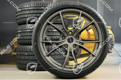 20-inch summer wheels set Carrera S IV, rims 8,5 J x 20 ET49 + 11,5 J x 20 ET56 + NEW Pirelli summer tyres 245/35 ZR20 + 305/30 ZR20, Platinum, with TPMS