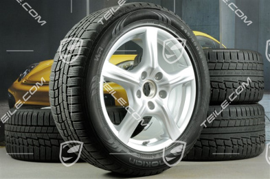 18" Komplet kół zimowych Panamera, 8J x 18 ET 59 + 9J x 18 ET 53 + NOWE opony zimowe Nokian 245/50 R18 + 275/45 R18, z czujnikami ciśnienia
