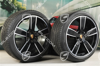 22" Cayenne Coupé Sport Classic Sommerräder Satz, Felgen 10J x 22 ET48 + 11,5J x 22 ET52 + Pirelli Sommerreifen 285/35 R22 + 315/30 R22, mit RDK-Sensoren, schwarz hochglanz