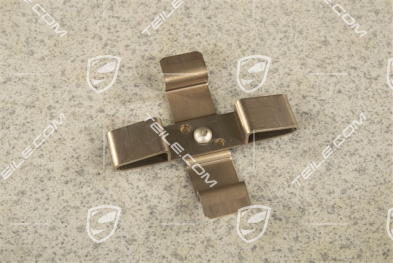 Front axle fixed caliper spring, brake pad mouting
