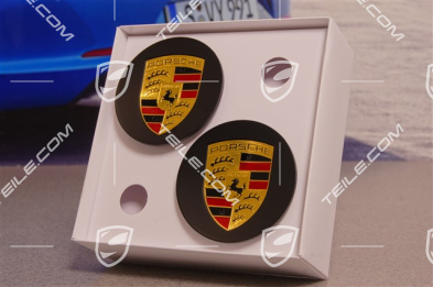 Radzierdeckel Satz, Wappen farbig, konkav, Schwarz Seidenmatt