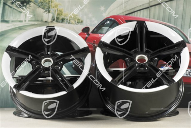21" Felgensatz Mission E Design, 9,5J x 21 ET60 + 11,5J x 21 ET66, schwarz hochglanz/Carreraweiss metallic